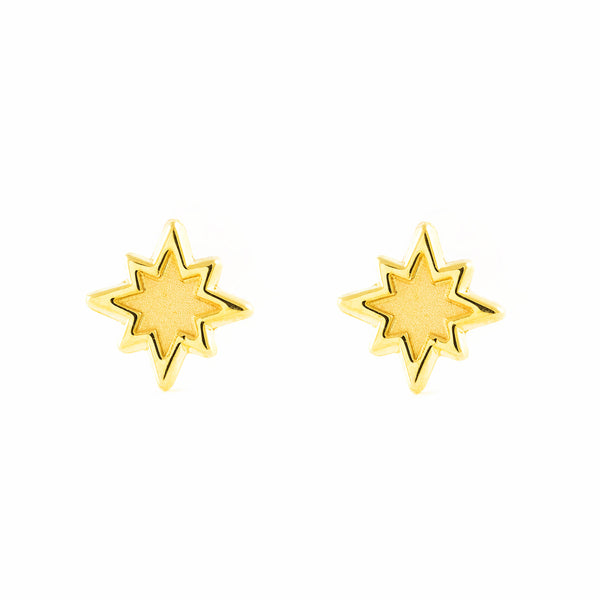 Boucles d'Oreilles Fille Enfant Étoile Or Jaune 9 carats mates et brillantes