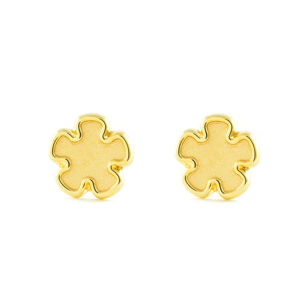 Boucles d'Oreilles Fille Enfant Fleur Or Jaune 9 carats mates et brillantes