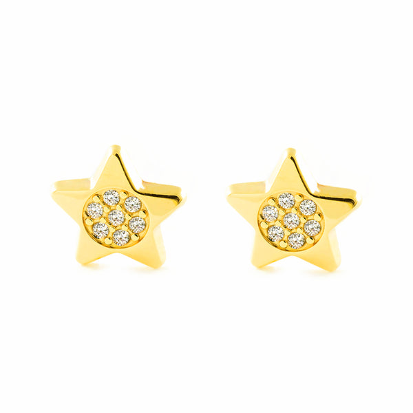 Boucles d'Oreilles Fille Enfant Étoile Zircone Or Jaune 9 Carats