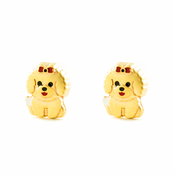 Boucles d'Oreilles Fille Enfant Émail rouge-noir Chien Or Jaune 9 Carats