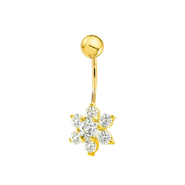 Piercing en Or Jaune 18K Nombril Fleur Zircone Brillant