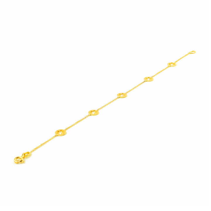 Pulsera oro amarillo margaritas caladas lisas en brillo