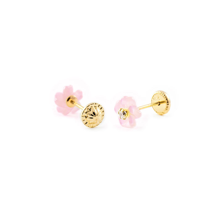 Pendientes Niña Oro 9k Nacar Flor Circonita 2 mm