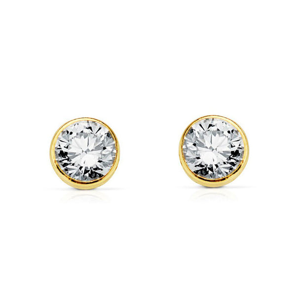 Boucles d'Oreilles Fille Enfant Ronde Zircone 4,75 mm Or Jaune 9 Carats