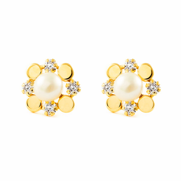 Boucles d'Oreilles Fille Enfant Zircone Perle 5,5 mm Or Jaune 9 Carats