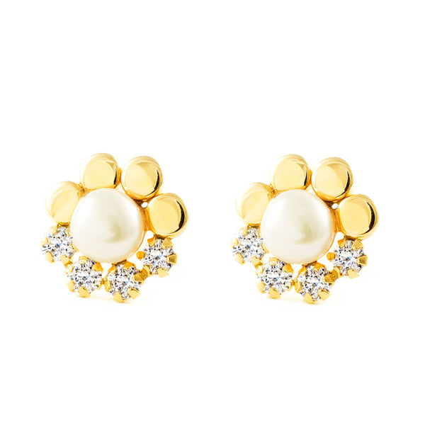 Boucles d'Oreilles Fille Enfant Zircone Perle 5,5 mm Or Jaune 9 Carats