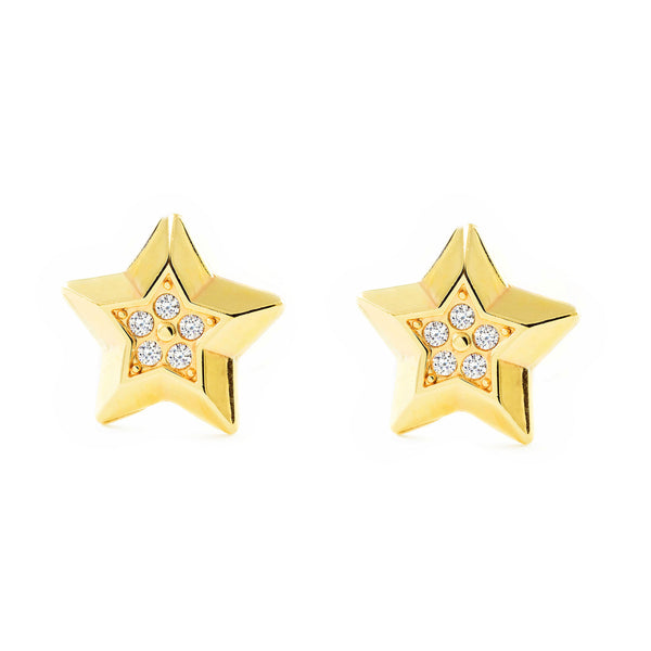 Boucles d'Oreilles Fille Enfant Étoile Zircone Or Jaune 9 Carats