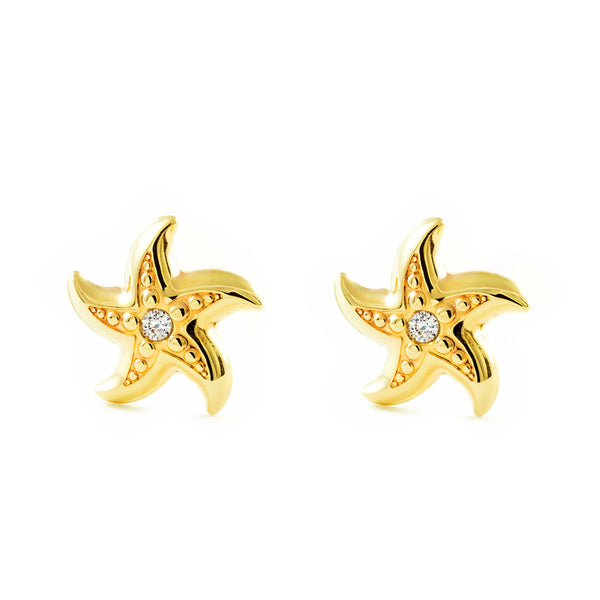 Boucles d'Oreilles Fille Enfant Étoile Zircone Or Jaune 9 Carats