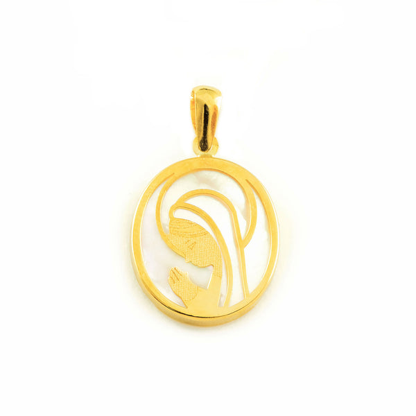 Pendentif Nacre Vierge Fille Nacre Or Jaune 18 Carats mat et brillant