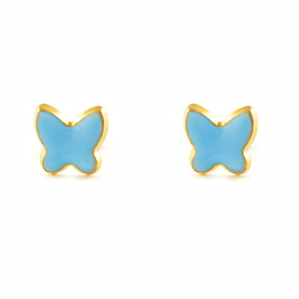 Boucles d'Oreilles Fille Enfant Émail violet Papillon Or Jaune 18 Carats