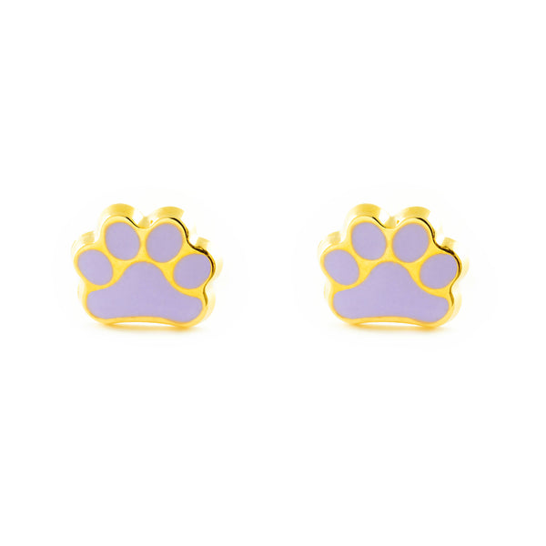 Boucles d'Oreilles Fille Enfant Émail violet Patte Or Jaune 9 Carats