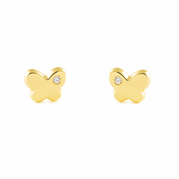 Boucles d'Oreilles Bebe Fille Enfant Papillon Zircone Or Jaune 9 Carats