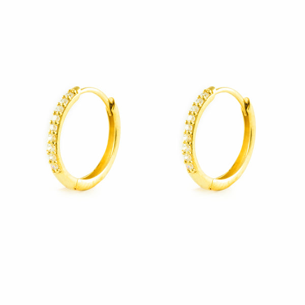 Boucles d'Oreilles Ronde Zircone Carre Or Jaune 9 Carats