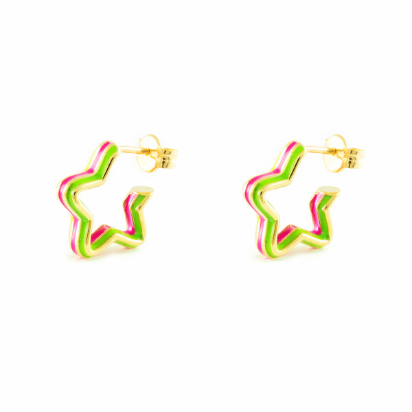 Boucles d'Oreilles Étoile Creoles 12x3 mm Or Jaune 9 Carats