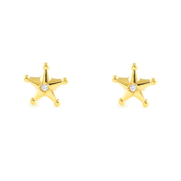 Boucles d'Oreilles Fille Enfant Étoile Zircone Or Jaune 9 Carats