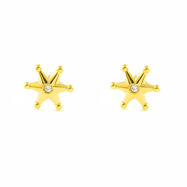 Boucles d'Oreilles Fille Enfant Étoile Zircone Or Jaune 9 Carats