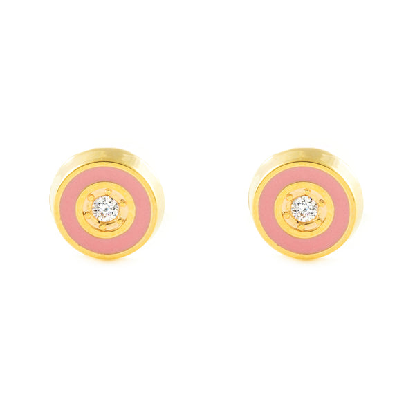 Boucles d'Oreilles Fille Enfant Ronde Zircone Or Jaune 9 Carats