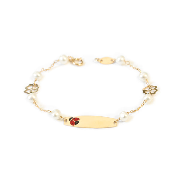 Bracelet Fantaisie Enfant Or Jaune 18 Carats Personnalise Esclave Mariquita perle 3,5 mm Brillant 13 cm