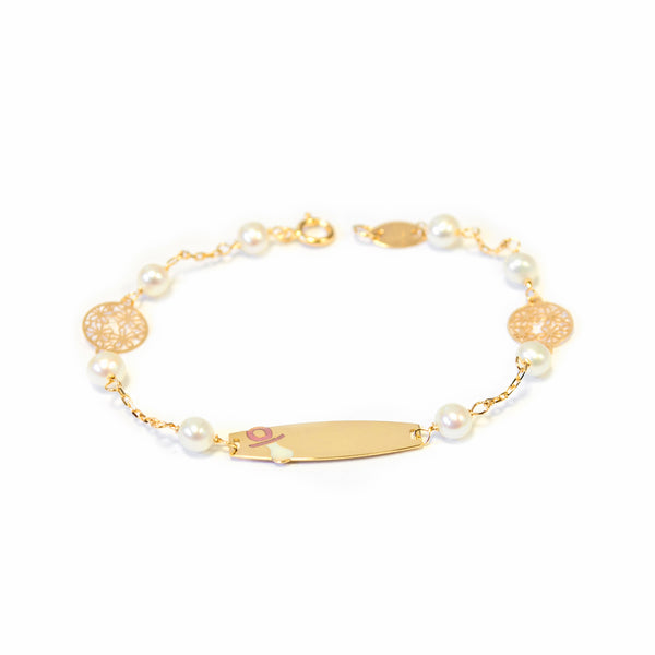 Bracelet Fille Enfant Or Jaune 18 Carats Personnalise Esclave Sucette perle 3,5 mm Brillant 14 cm