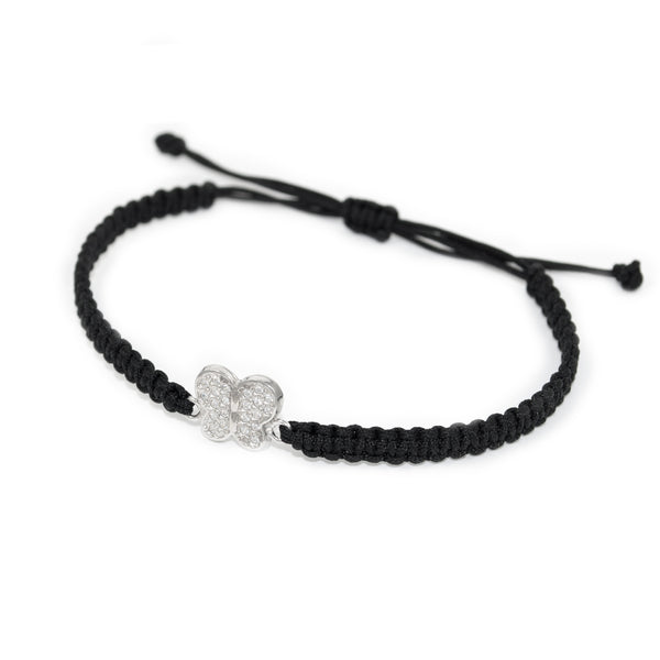 Bracelet Femme et Fille Or Blanc 9 Carats Macrame Papillon avec Zircone Brillant 19 cm