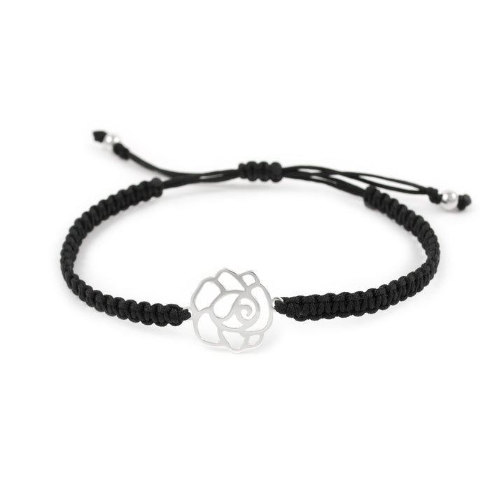 Pulsera macrame negro con Flor en plata