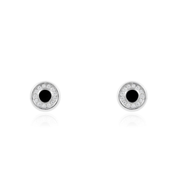 Boucles d'Oreilles Émail noir Ronde Zircone Argent 925 brillant