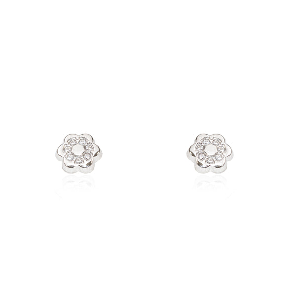 Boucles d'Oreilles Fleur Zircone Argent 925 brillant