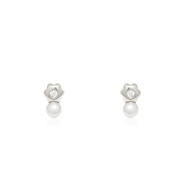 Boucles d'Oreilles Fleur Zircone Perle 3 mm Argent 925 brillant