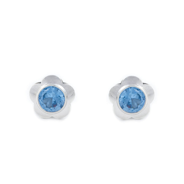 Boucles d'Oreilles Fleur Aigue-marine Argent 925 brillant