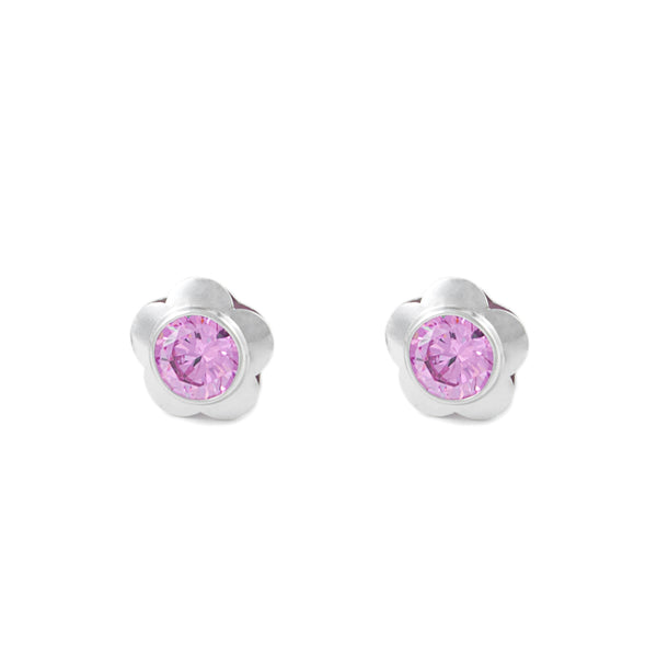 Boucles d'Oreilles Fleur Rose Argent 925 brillant