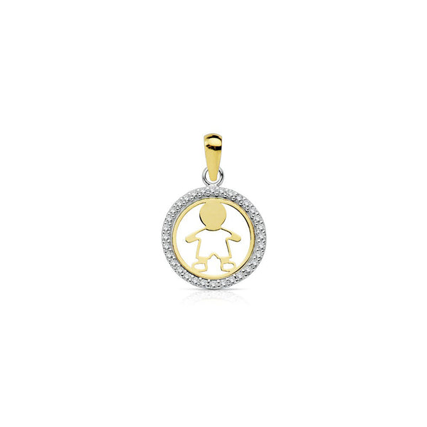 Pendentif Enfant Zircone Or Bicolore 18 Carats brillant