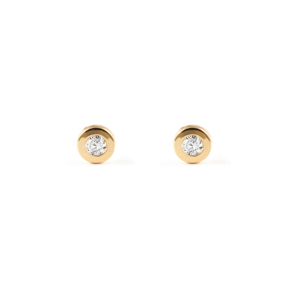 Boucles d'Oreilles Bebe Enfant Ronde Zircone Or Jaune 18 Carats