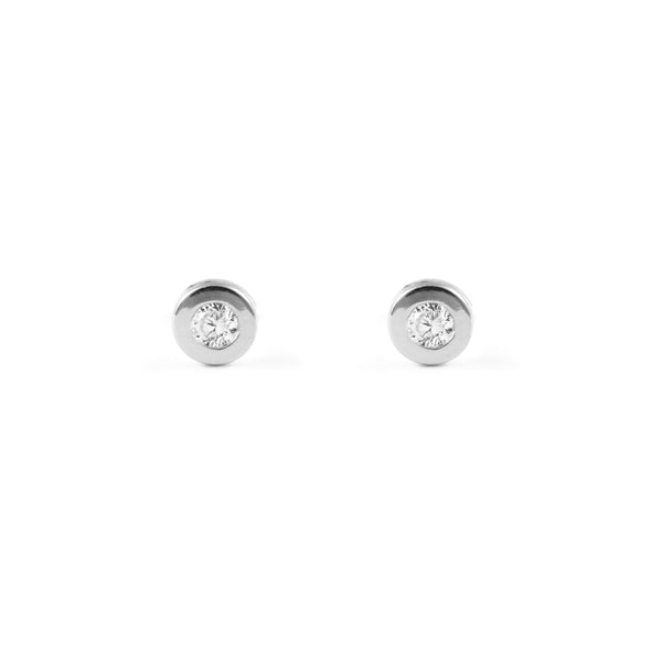 Boucles d'Oreilles Bebe Enfant Ronde Zircone Or Blanc 18 Carats