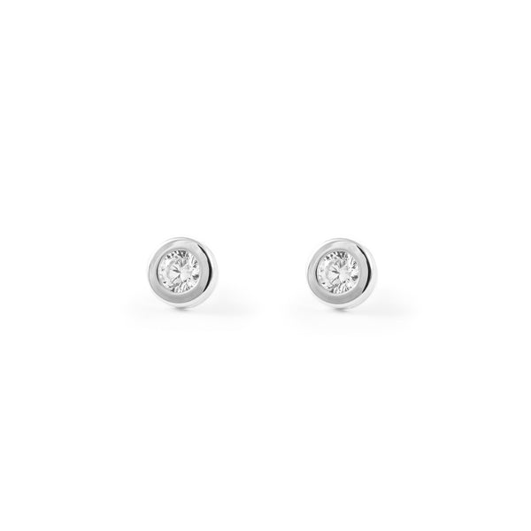 Boucles d'Oreilles Bebe Fille Enfant Ronde Zircone Or Blanc 18 Carats