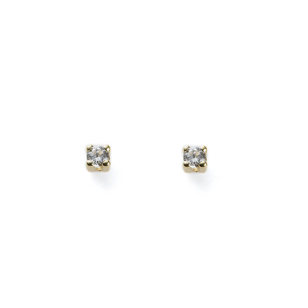 Boucles d'Oreilles Bebe Enfant Zircone 3 mm Or Jaune 18 Carats