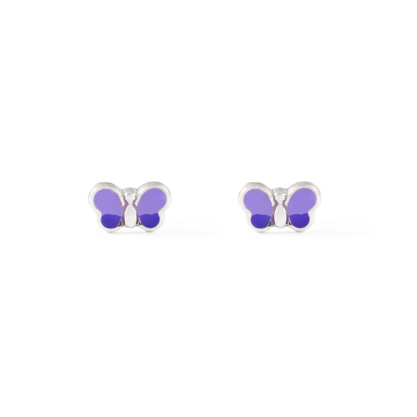 Boucles d'Oreilles Émail violet Papillon Argent 925 brillant