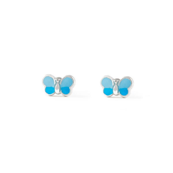 Boucles d'Oreilles Émail bleu Papillon Argent 925 brillant