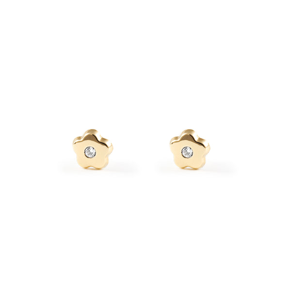 Boucles d'Oreilles Bebe Fille Enfant marguerite fleur Zircone Or Jaune 9 Carats