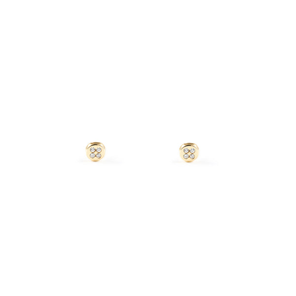 Boucles d'Oreilles Bebe Enfant Ronde Zircone Or Jaune 9 Carats