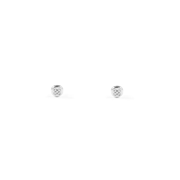 Boucles d'Oreilles Bebe Enfant Ronde Zircone Or Blanc 9 Carats