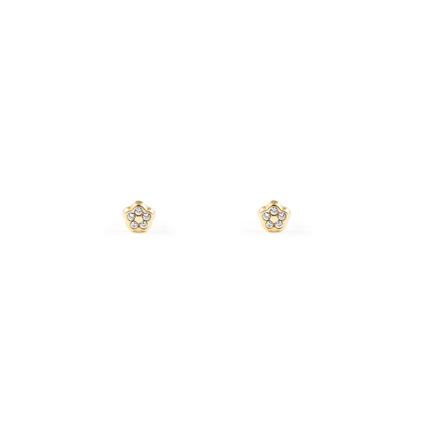 Boucles d'Oreilles Bebe Enfant marguerite fleur Zircone Or Jaune 9 Carats