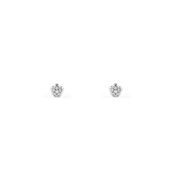 Boucles d'Oreilles Bebe Enfant marguerite fleur Zircone Or Blanc 9 Carats