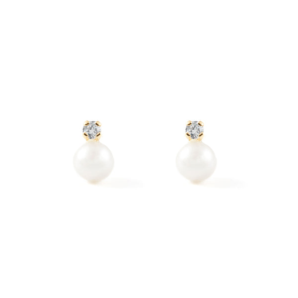 Boucles d'Oreilles Fille Enfant Zircone Perle 5 mm Or Jaune 18 Carats