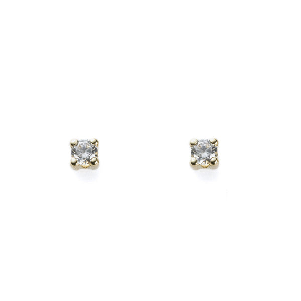 Boucles d'Oreilles Bebe Fille Enfant Zircone 4 mm Or Jaune 18 Carats