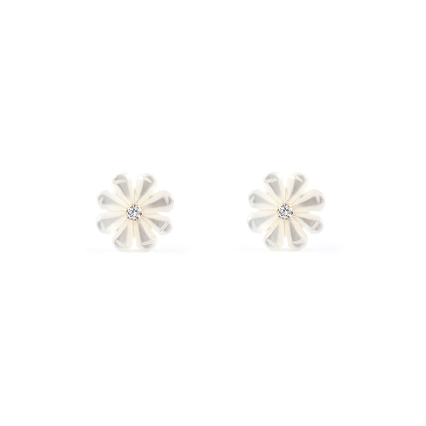 Boucles d'Oreilles Nacre Fleur Zircone Or Jaune 18 Carats