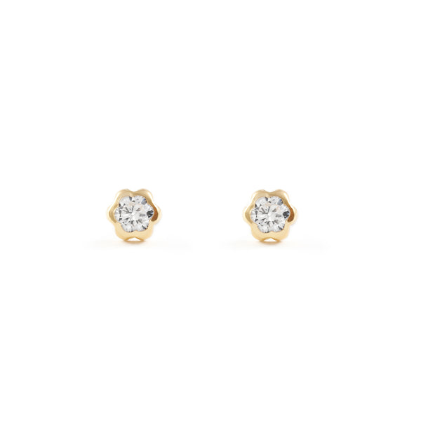 Boucles d'Oreilles Fille Enfant Fleur Zircone 3,75 mm Or Jaune 18 Carats