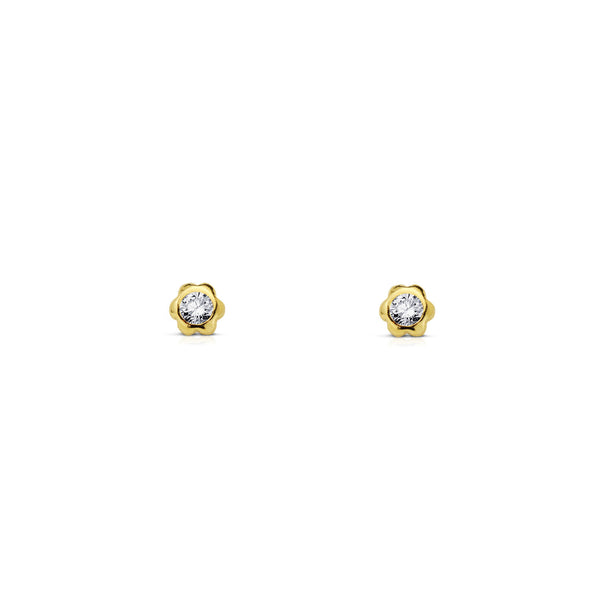 Boucles d'Oreilles Bebe Fille Enfant Fleur Zircone Or Jaune 9 Carats