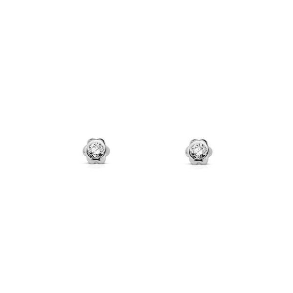 Boucles d'Oreilles Bebe Fille Enfant Fleur Zircone Or Blanc 9 Carats