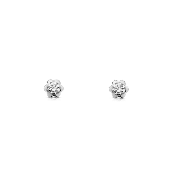 Boucles d'Oreilles Fille Enfant Fleur Zircone Or Blanc 9 Carats