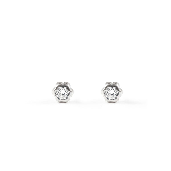 Boucles d'Oreilles Fille Enfant Fleur Zircone 3,75 mm Or Blanc 18 Carats